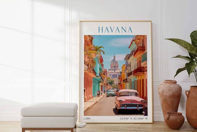 Havana Travel Print, Poster, Cuba Wall Art, Cuban Decor, Vacation Vintage Art - image 1