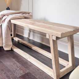 Handmade Reclaimed Wood Bench - Rustic Farmhouse Entryway Seating UK - thumbnail 2