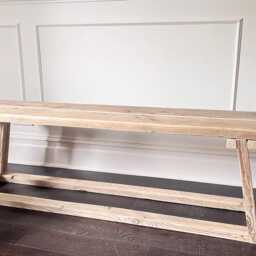 Handmade Reclaimed Wood Bench - Rustic Farmhouse Entryway Seating UK - thumbnail 3