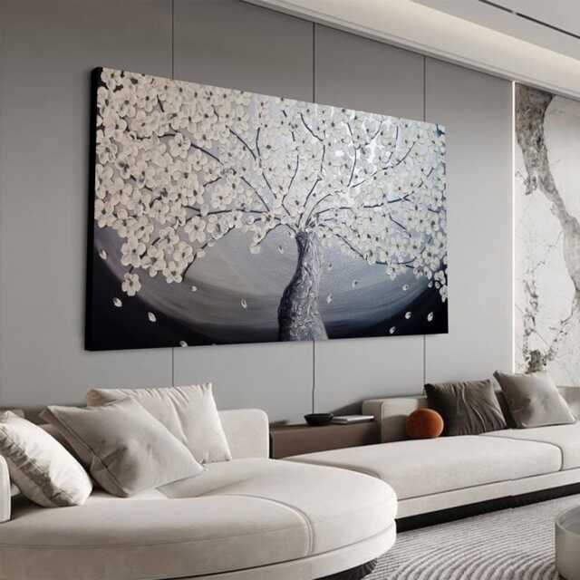 Silver Wall Art Deco Tree Abstract Oil Painting. Metallic Modern Artwork, Extra Large Painting On Canvas, House Decor - image 1
