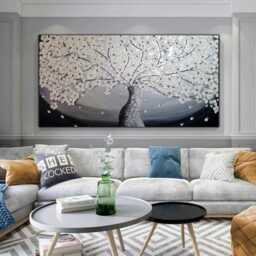 Silver Wall Art Deco Tree Abstract Oil Painting. Metallic Modern Artwork, Extra Large Painting On Canvas, House Decor - thumbnail 3