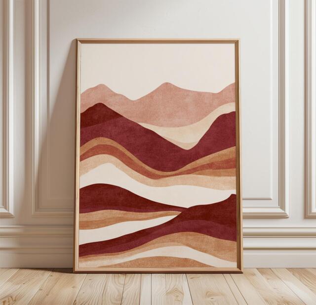 Abstract Desert Landscape Poster, Terracotta Mountain Wall Art, Paper Print - image 1