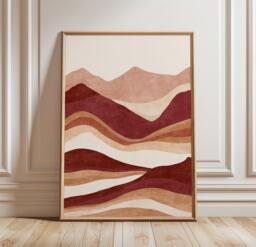 Abstract Desert Landscape Poster, Terracotta Mountain Wall Art, Paper Print - thumbnail 1