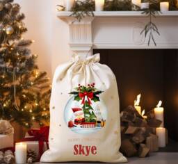 Personalised Santa Sack, Christmas Bauble Design Toy Sack - Name & Initial, Gift Bag, Xmas 4 Sizes - thumbnail 1