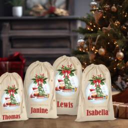 Personalised Santa Sack, Christmas Bauble Design Toy Sack - Name & Initial, Gift Bag, Xmas 4 Sizes - thumbnail 3