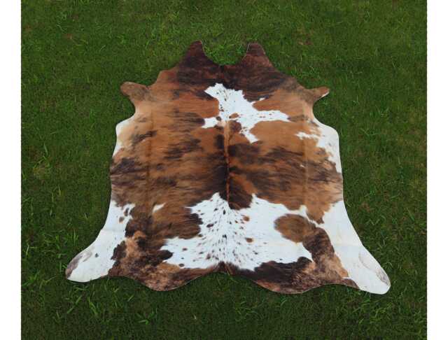 Genuine Tricolor Cow Skin Rug-Large Hair On Hide Floor Area Rug-Brazilian Brindle Rug For Living Room-Authentic - image 1