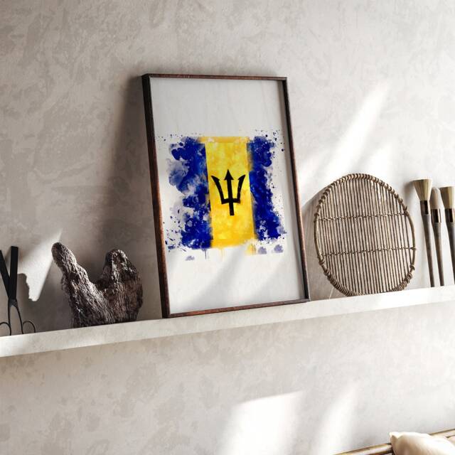 Barbados Watercolor Flag Wall Art Print - Travel Poster Caribbean