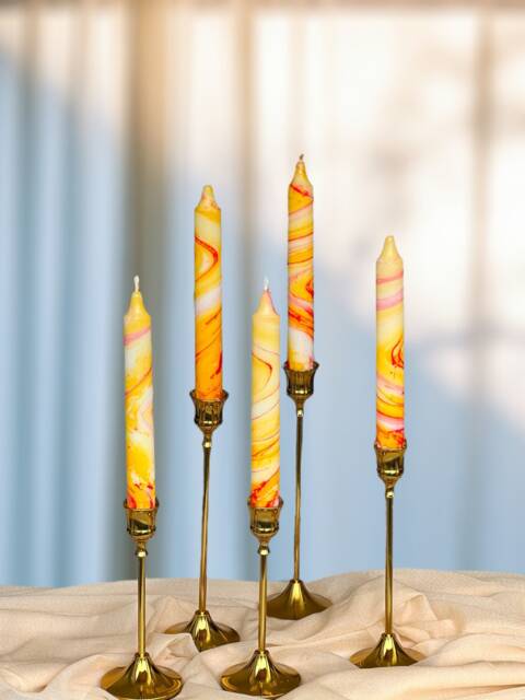 Set Of 3 Candles, Marble Candles, Taper Candles, Dinner Candles, Orange Red Yellow Home Decor, Wedding Candles, Tall Taper Candles, Tapered Candles - image 1