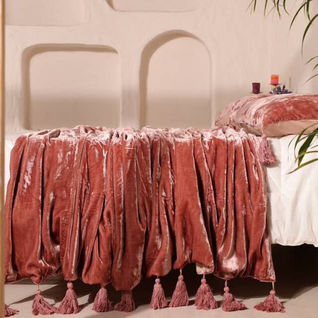 Luxe Velvet Bedspread, Throw Blanket With Handmade Knotted Tassels Soft Boho Sofa For Living Room Christmas Gift - image 1