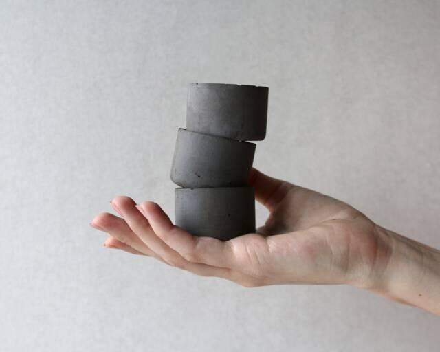 Set Of 3 Small Dark Concrete Planters - Minimalist Round Pots - image 1
