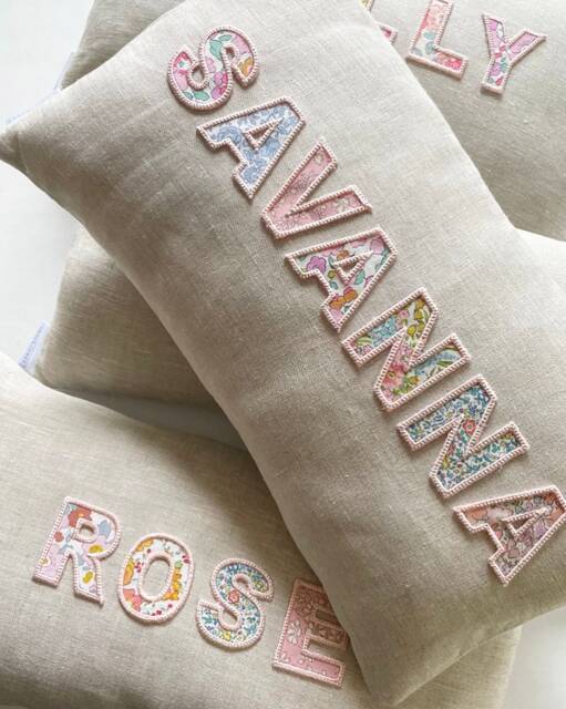 Personalised Embroidered Name Pillow Irish Linen & Liberty London Cushion - image 1