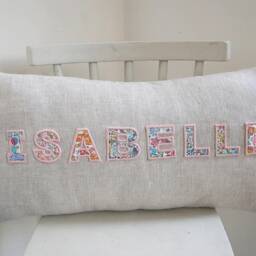 Personalised Embroidered Name Pillow Irish Linen & Liberty London Cushion - thumbnail 3