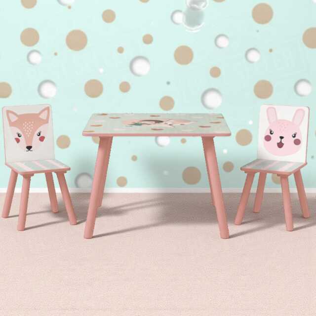 Montessori Kids Table & Chairs Set - Animal Design Pink - image 1