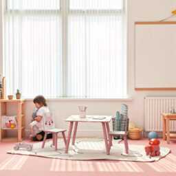 Montessori Kids Table & Chairs Set - Animal Design Pink - thumbnail 3