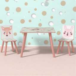 Montessori Kids Table & Chairs Set - Animal Design Pink - thumbnail 1