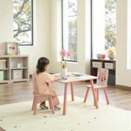 Montessori Kids Table & Chairs Set - Animal Design Pink - thumbnail 2