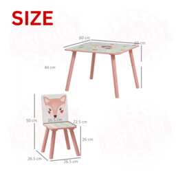 Montessori Kids Table & Chairs Set - Animal Design Pink - thumbnail 4