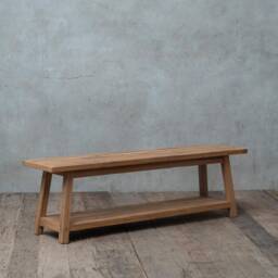 Reclaimed Teak Wood Entryway Bench With Storage Shelf Rustic Hallway Shoe Rack, Living Room - thumbnail 2