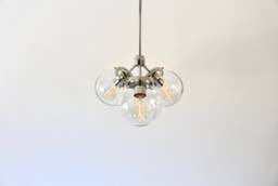 Modern Pendant Light, 3 Clear Glass Bubble Globe Shades, Industrial Hanging Ceiling Mount Lighting Fixture, Polished Nickel Or Matte Black