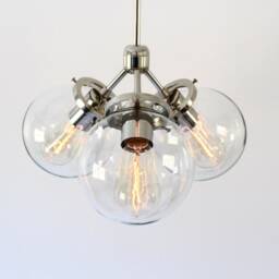 Modern Pendant Light, 3 Clear Glass Bubble Globe Shades, Industrial Hanging Ceiling Mount Lighting Fixture, Polished Nickel Or Matte Black - thumbnail 3