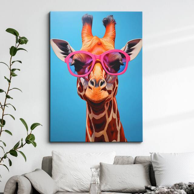 Fun Giraffe Wearing Pink Glasses Painting Framed Poster Print & Canvas Wall Decor Art Bedroom Home Interior Funny Animal Lover Gift - image 1
