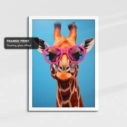Fun Giraffe Wearing Pink Glasses Painting Framed Poster Print & Canvas Wall Decor Art Bedroom Home Interior Funny Animal Lover Gift - thumbnail 3