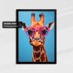 Fun Giraffe Wearing Pink Glasses Painting Framed Poster Print & Canvas Wall Decor Art Bedroom Home Interior Funny Animal Lover Gift - thumbnail 2