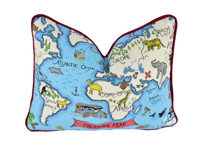 Sanderson - Treasure Map Sea Blue Cushion Cover Throw Pillow Designer Home Decor - image 1