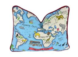 Sanderson - Treasure Map Sea Blue Cushion Cover Throw Pillow Designer Home Decor - thumbnail 1