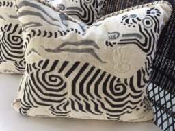Clarence House Pillow Cover in White, Taupe & Black Tibet Dragon Design 23x20