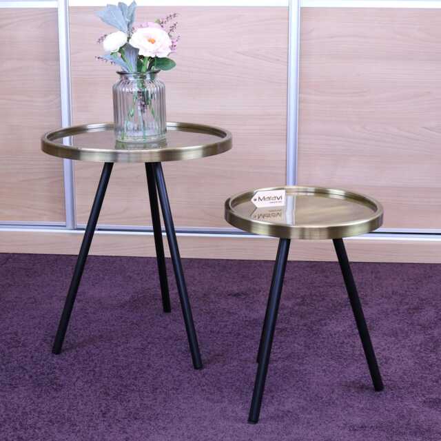 Ari Set Of 2 Metal Round Side Tables Antiqued Gold - image 1
