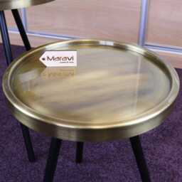 Ari Set Of 2 Metal Round Side Tables Antiqued Gold - thumbnail 3
