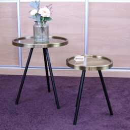 Ari Set Of 2 Metal Round Side Tables Antiqued Gold - thumbnail 1