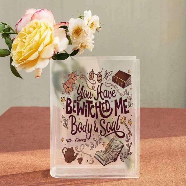 Mr Darcy Book Vase, Pride & Prejudice Quote Jane Austen Bookish Decor, Romantic Acrylic Flower Vase - image 1