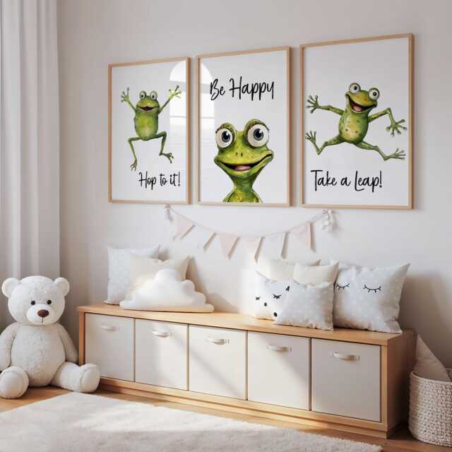 Frog Affirmation Prints - Set Of 3, Nature Nursery Wall Art, Printed Or Framed - image 1