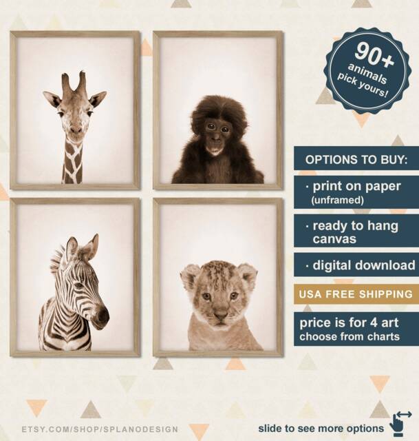 Nursery Decor Safari Animals, Baby Animals Art, Animal Prints For Nursery, Kids Room, Jungle - image 1