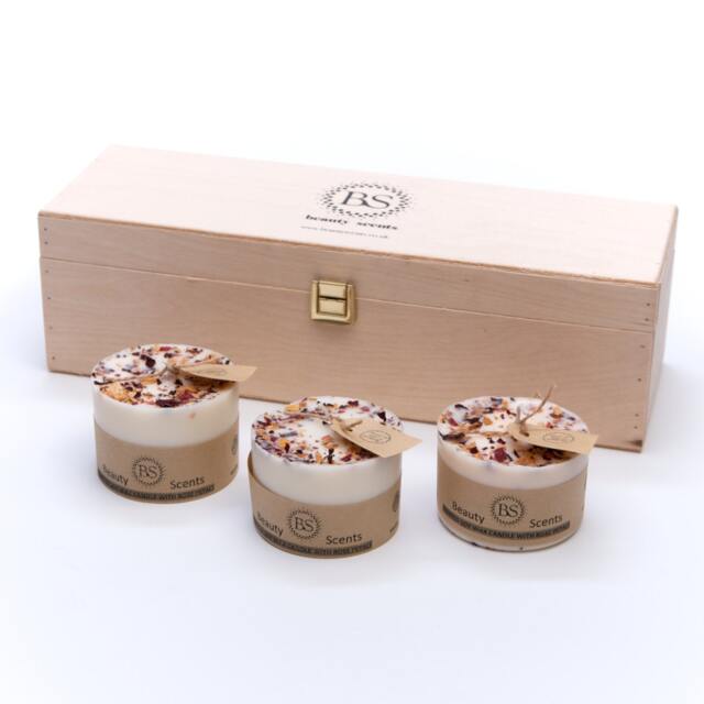 Beauty Scents 3 Candles With Rose Petals Set Small - image 1