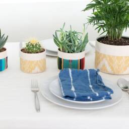 Small Natural Canvas Sitting Planter - Red + Blue - thumbnail 4