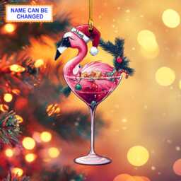 Custom Name Flamingo With Santa Hat On Xmas Glass Ornament, Christmas Tree Hanging Decor, Flat 2D Ornament - thumbnail 1
