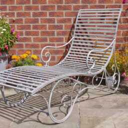 Sun Lounger - Garden Furniture Vintage Style Antique Grey Metal Chaise Lounge Patio Outdoor Day Bed Chair - thumbnail 3