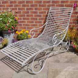 Sun Lounger - Garden Furniture Vintage Style Antique Grey Metal Chaise Lounge Patio Outdoor Day Bed Chair - thumbnail 2