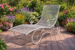 Sun Lounger - Garden Furniture Vintage Style Antique Grey Metal Chaise Lounge Patio Outdoor Day Bed Chair