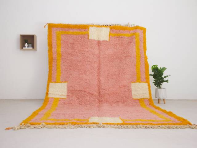Pink Moroccan Area Rug- Beni Ourain Rug For Living Room - Mid Century Modern Colorful Geometric Berber - image 1