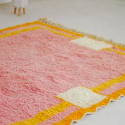 Pink Moroccan Area Rug- Beni Ourain Rug For Living Room - Mid Century Modern Colorful Geometric Berber - thumbnail 2