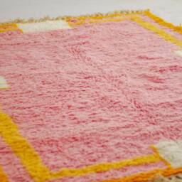 Pink Moroccan Area Rug- Beni Ourain Rug For Living Room - Mid Century Modern Colorful Geometric Berber - thumbnail 3