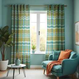 Green Plaid Curtains, Modern Check Window Drapes, Cozy Farmhouse Style Panels For Living Room, Kitchen Or Bedroom - thumbnail 3