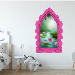 Water Lily Fantasy River Castle Window 3D Wall Sticker Mural For Kids Playroom Childrens Bedroom Decor - thumbnail 3