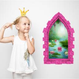 Water Lily Fantasy River Castle Window 3D Wall Sticker Mural For Kids Playroom Childrens Bedroom Decor - thumbnail 2