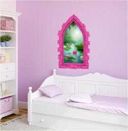 Water Lily Fantasy River Castle Window 3D Wall Sticker Mural For Kids Playroom Childrens Bedroom Decor