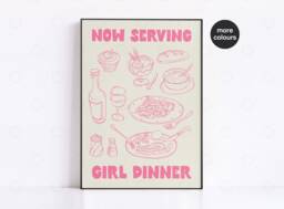 Girl Dinner Print, Aesthetic Kitchen Wall Art Decor Cute Cooking Guest Check Print Trendy, Apartment Decor, Retro Food - thumbnail 1